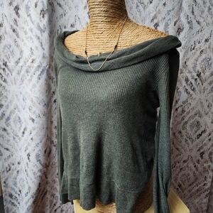 Great Northwest Sweater Women's Sz M Olive Green Cowl Neck Wool Linen Blend Boho